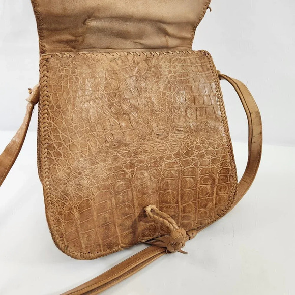 Vintage Alligator Skin Purse Shoulder  Bag Womens Crossbody Light Beige - Picture 11 of 16